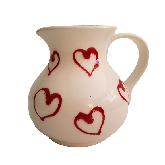 Mancer Valentine’s Day Hand Painted White Pitcher Red Hearts  5" Tall Italy - Picture 1 of 6
